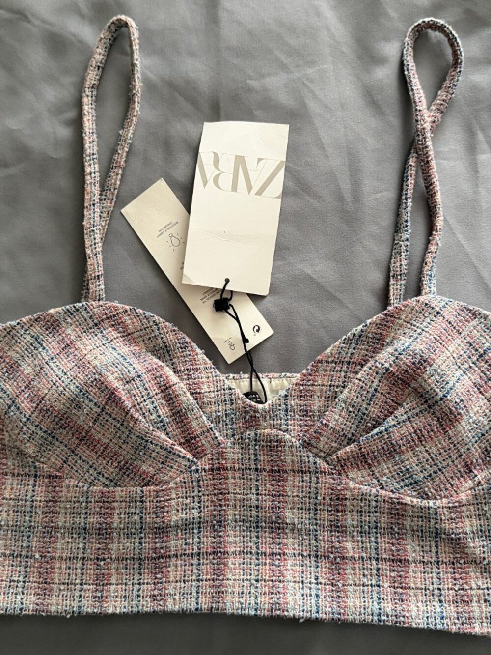 New ZARA women's cropped top with a corset design, plaid pattern, size S
